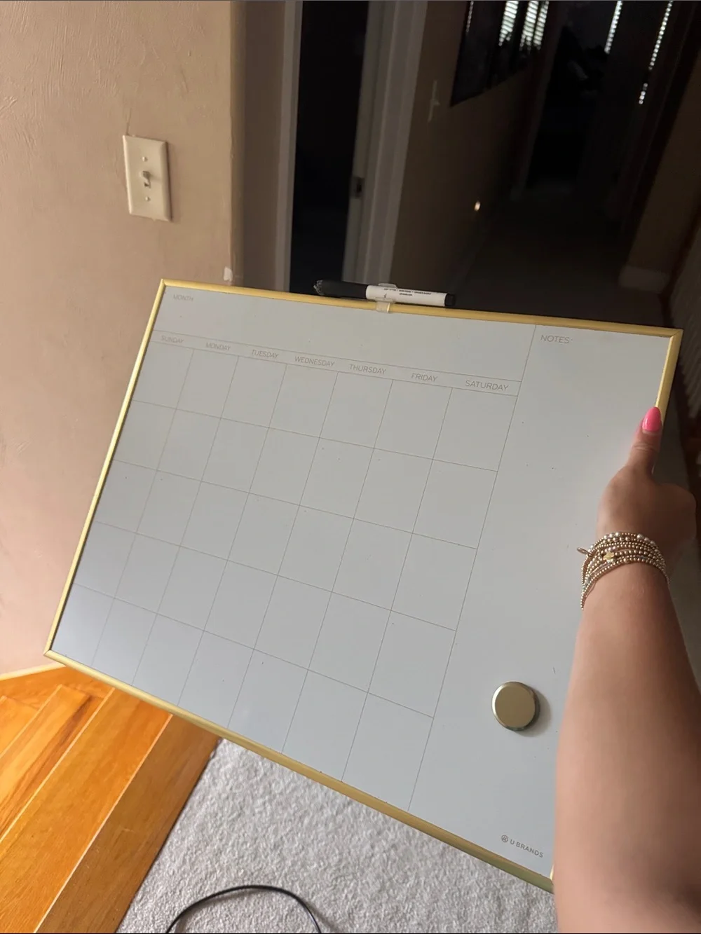 Magnetic Monthly Dry Erase Calendar Board - Gold Trim